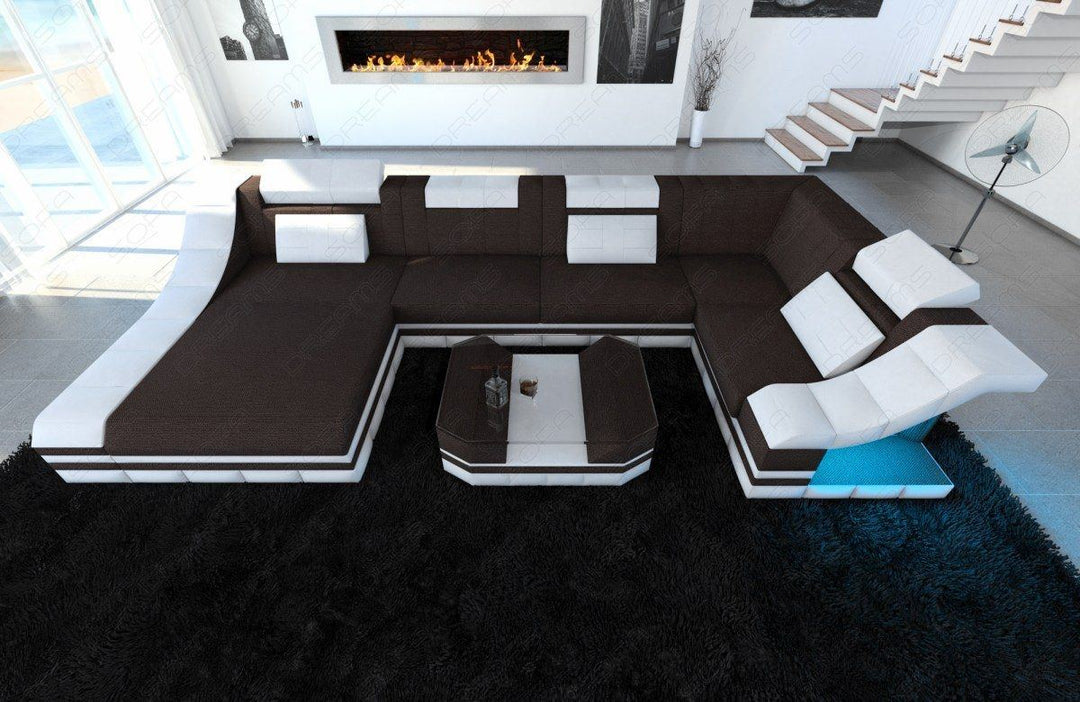 Stoffsofa Wohnlandschaft Turino U Form in graubraun - Hugo16 Strukturstoff