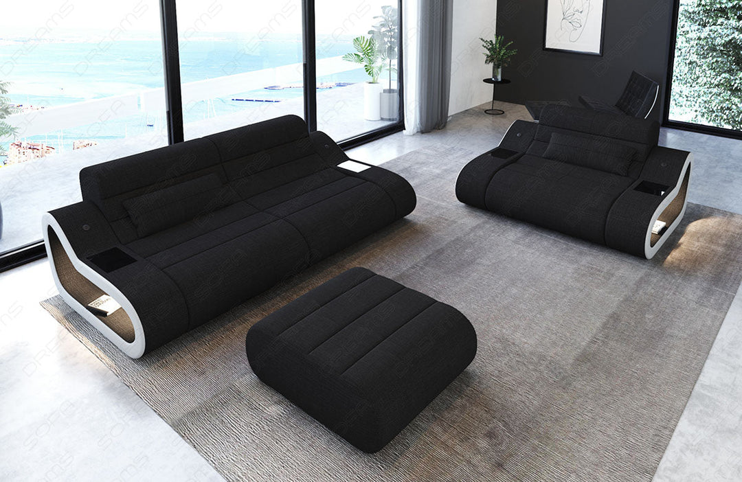 Polster Sofa Garnitur Concept 2-1 Strukturstoff in schwarz - Hugo14