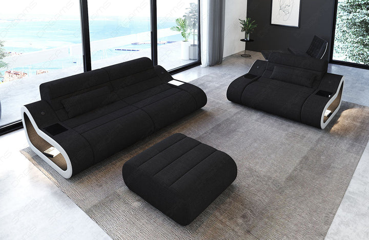 Polster Sofa Garnitur Concept 2-1 Strukturstoff in schwarz - Hugo14