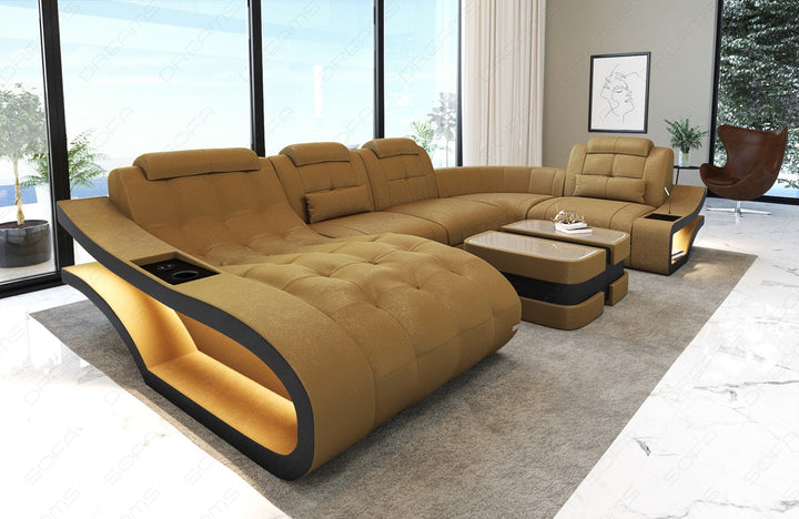 Mini U Form Stoffsofa Elegante - Sofa mit LED und USB - Altara Stoff in Gold 2A