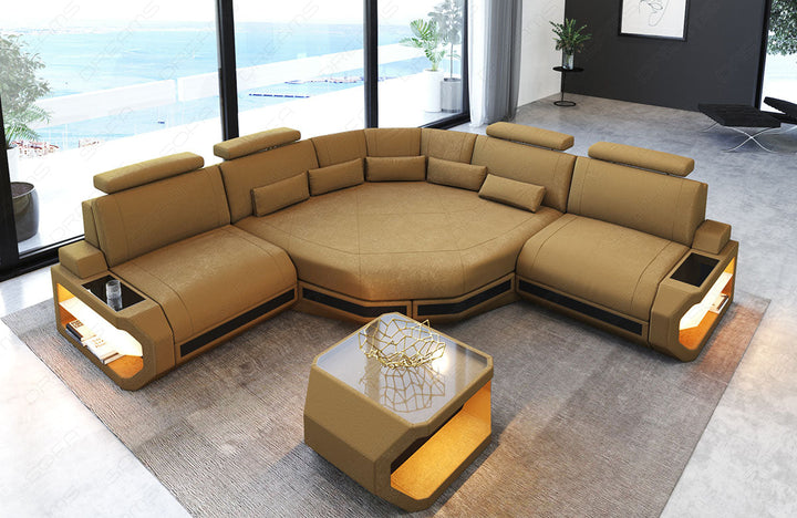 Modernes Polster Ecksofa Asti L Mini mit Altara Stoffbezug in Gold-2a