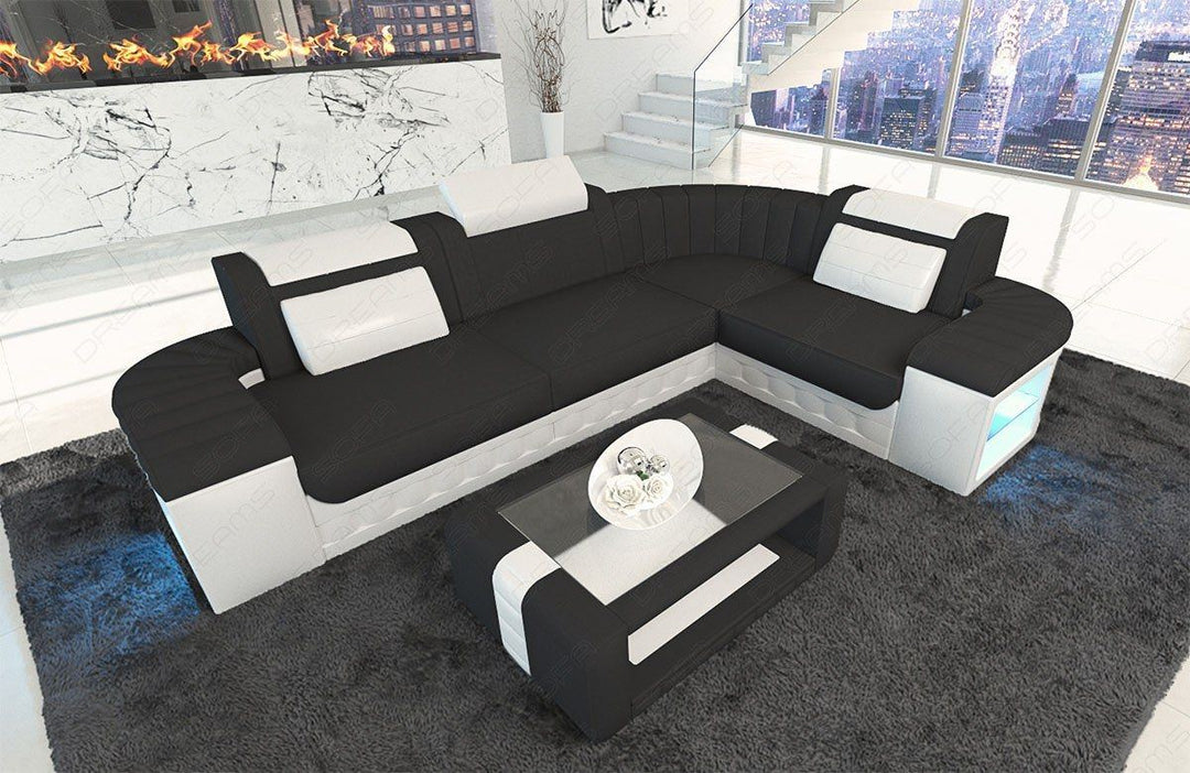 Eckcouch Bergamo L Form mit LED-Beleuchtung in schwarz - Mineva14