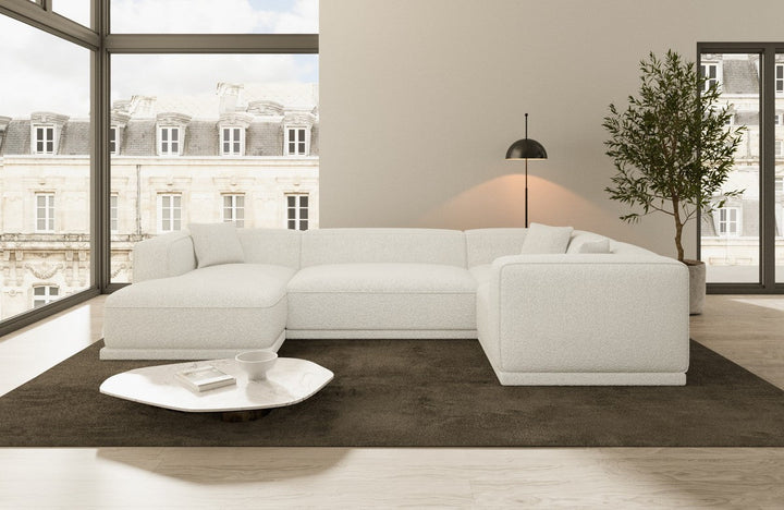 Polster Sofa Wohnlandschaft Merida U Form mit Boucl??stoff Bezug - Weiss