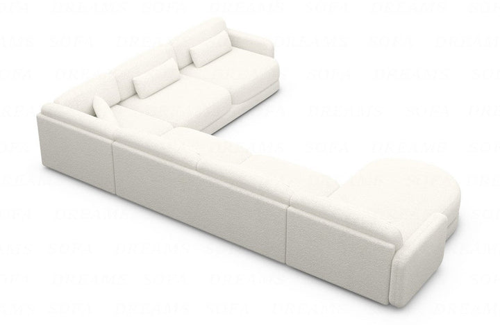 Luxus Polster Wohnlandschaft Valencia XXL mit Boucl??stoff Bezug - Weiss
