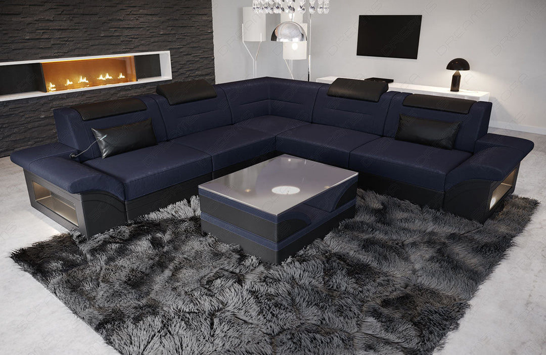 Ecksofa Brianza in dunkelblau - Altara8B Wildleder Optik