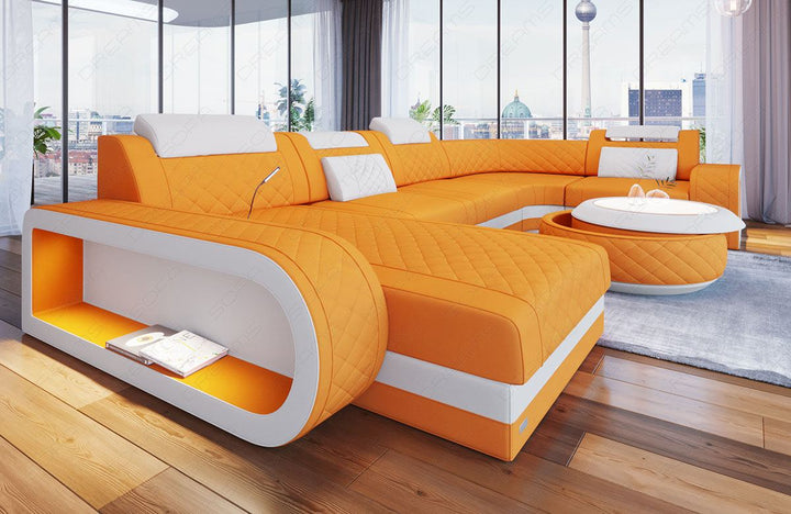 Polster Wohnlandschaft Berlin U Form in apricot - Mineva16 Mikrofaser Stoff