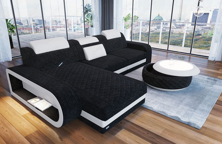 Sofa Berlin in Stoff als L Form Mini in dunkelgrau - Hugo13 Strukturstoff