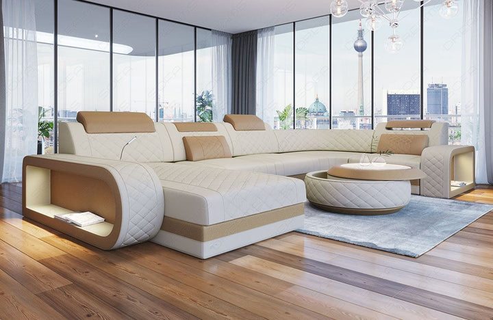 Sofa Berlin U Form in Stoff als Stoffsofa Mini in beige - Mineva4