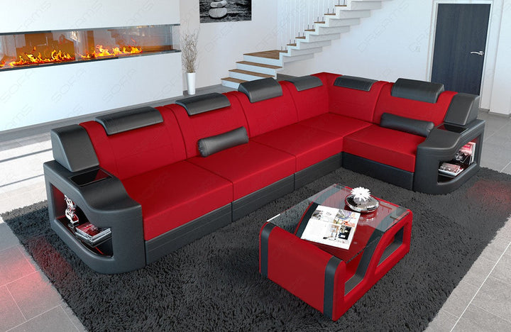 Designer Polster Eckcouch Padua L Form in rot - Mineva20 Mikrofaser Stoff