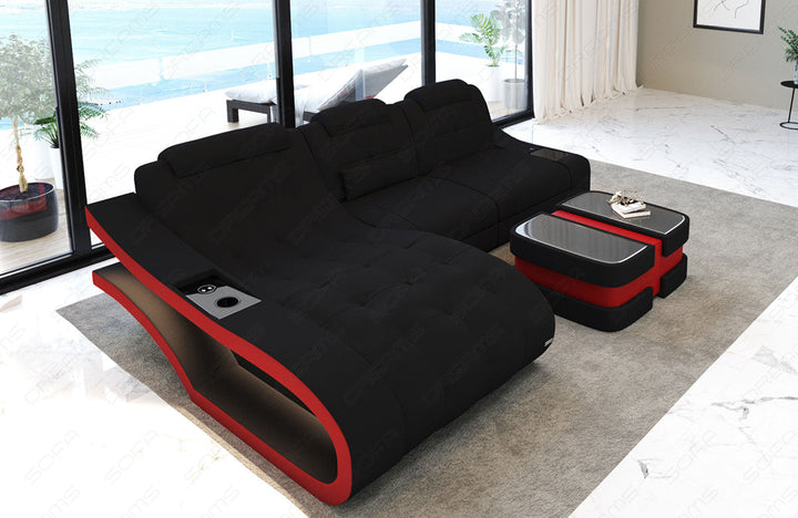 Mikrofaser Stoffsofa Elegante L Form mit LED Beleuchtung in schwarz - Mineva14