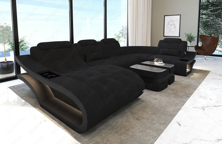 Mini U Form Stoffsofa Elegante - Sofa mit LED und USB - schwarz - Hugo14
