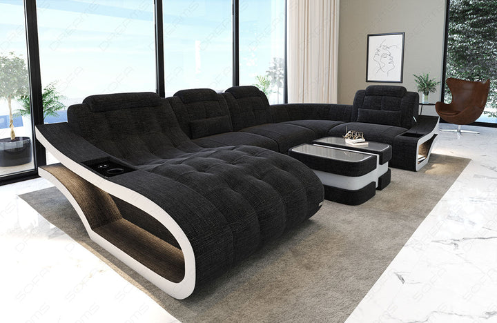 Mini U Form Stoffsofa Elegante - Sofa mit LED und USB - schwarz-grau - Hugo12