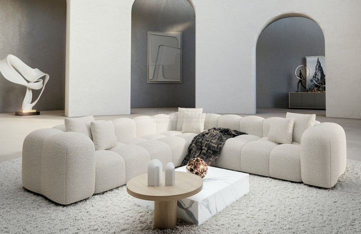 Polster Ecksofa Formentera L Form Bouclestoff in Weiss