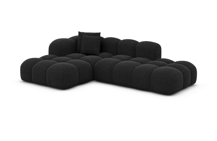 Design Stoffsofa Formentera L Form Lounge mit Struktrurstoff Bezug - Schwarz