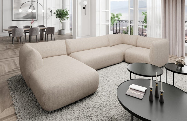 Moderne Polster Wohnlandschaft Madrid U Form mit Strukturstoff Bezug - Beige