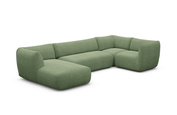 Moderne Polster Wohnlandschaft Madrid U Form mit Strukturstoff Bezug - Gr?¬n
