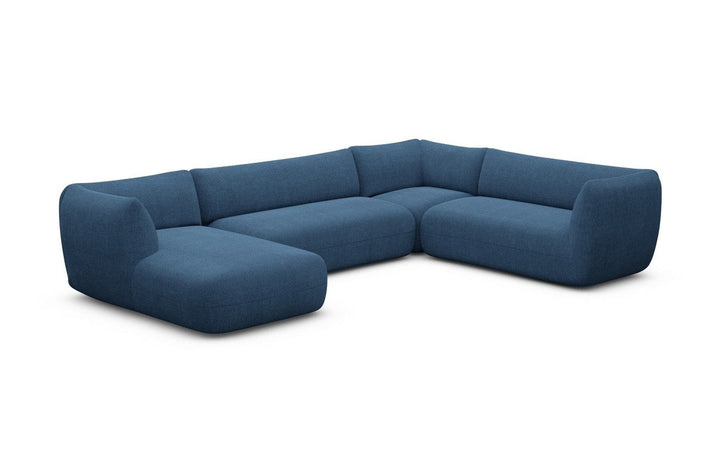Luxus Polster Wohnlandschaft Madrid XXL mit Strukturstoffbezug - Blau
