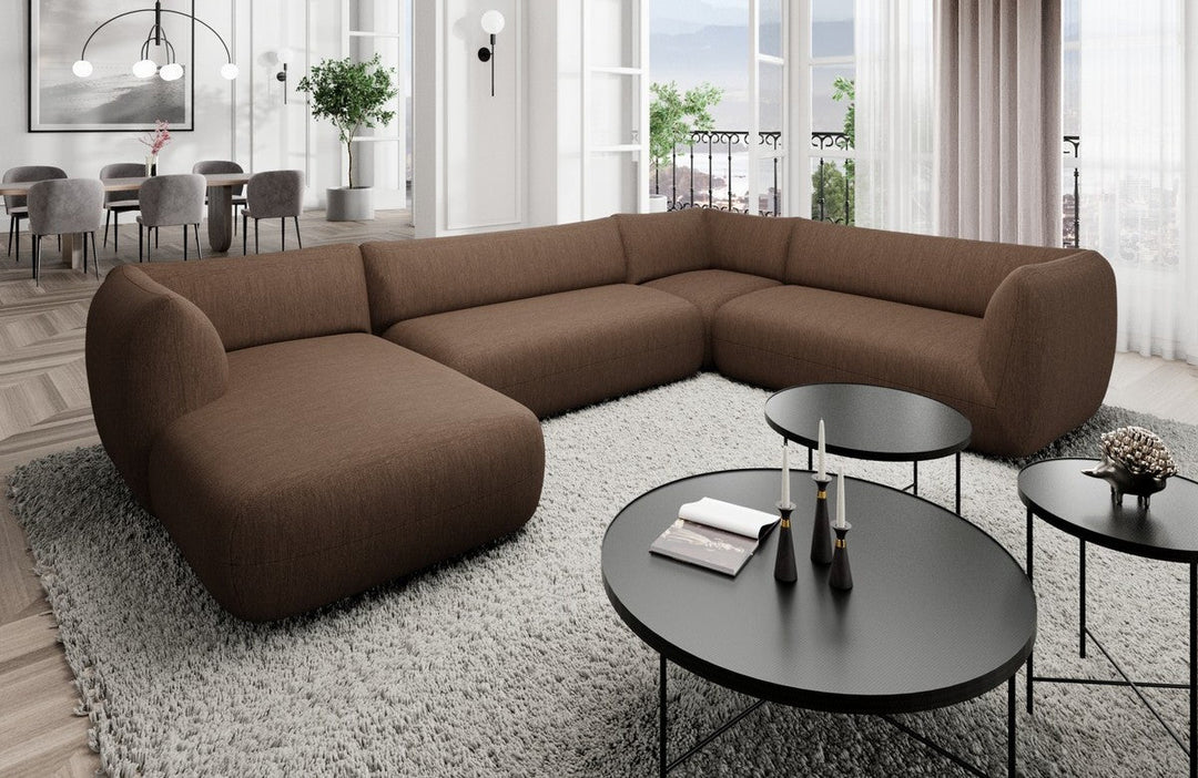 Luxus Polster Wohnlandschaft Madrid XXL mit Strukturstoffbezug - Braun