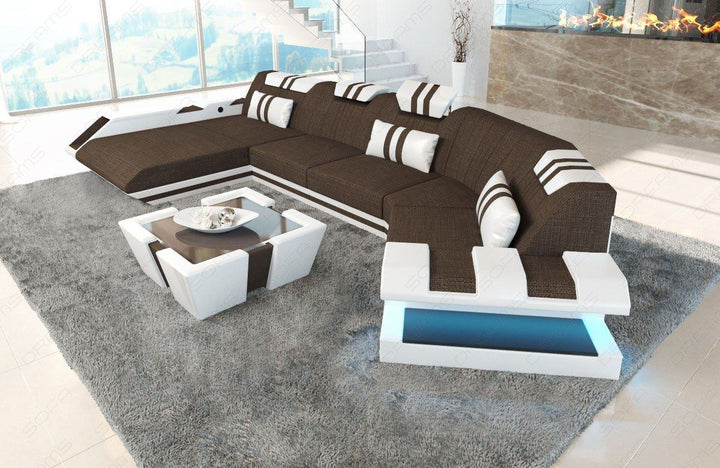 Moderne Polster Wohnlandschaft Apollonia C Form in braun - Hugo8 Strukturstoff
