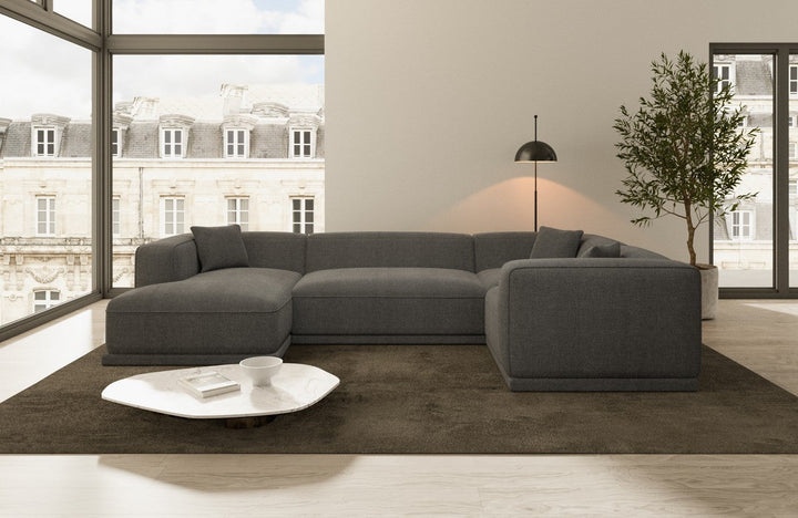 Elegante Stoffcouch Merida U Form mit Strukturstoff Bezug - Anthrazit