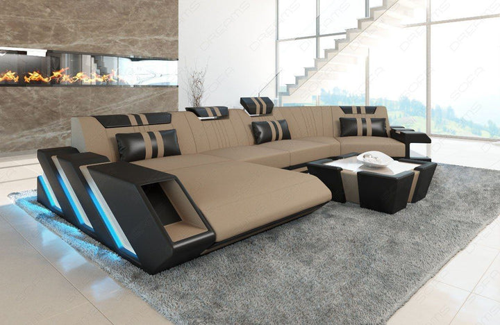Stoff Wohnlandschaft Apollonia C Form Mikrofaser in cappuccino - Mineva6