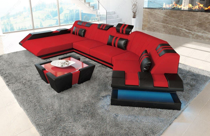 Stoffsofa Wohnlandschaft Apollonia C Form Mikrofaser in rot - Mineva20