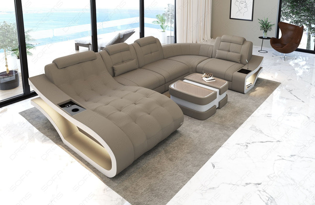 Mini U Form Stoffsofa Elegante - Sofa mit LED und USB - taupe - Mineva21