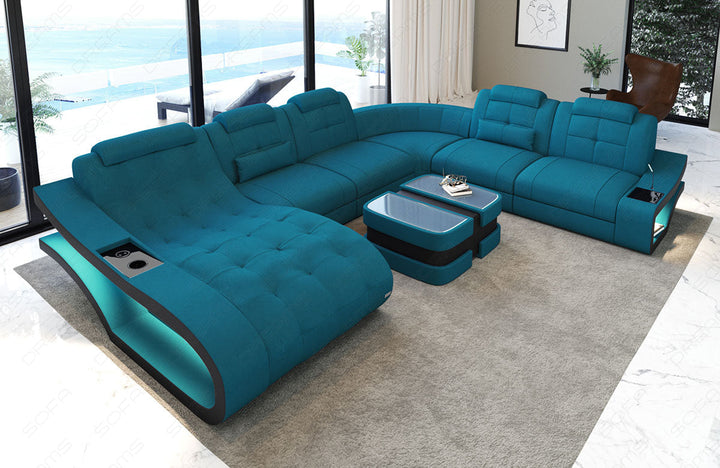 Mikrofaser Polster Wohnlandschaft Elegante XXL in azurblau - Mineva23