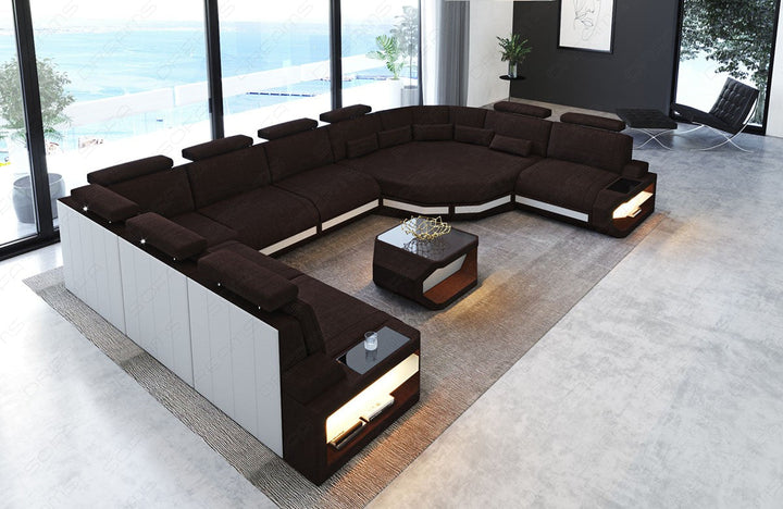 Moderne Designer Polster Wohnlandschaft Asti U Form in graubraun - Hugo16 Strukturstoff