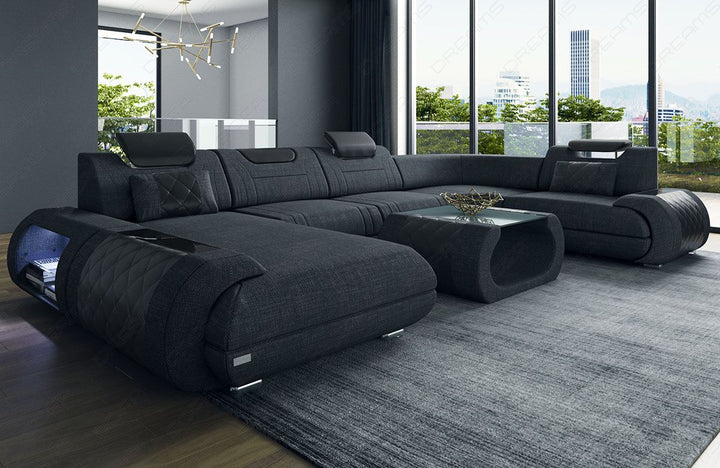 Polster Wohnlandschaft Rimini U Form in schwarz - Hugo14 Strukturstoff