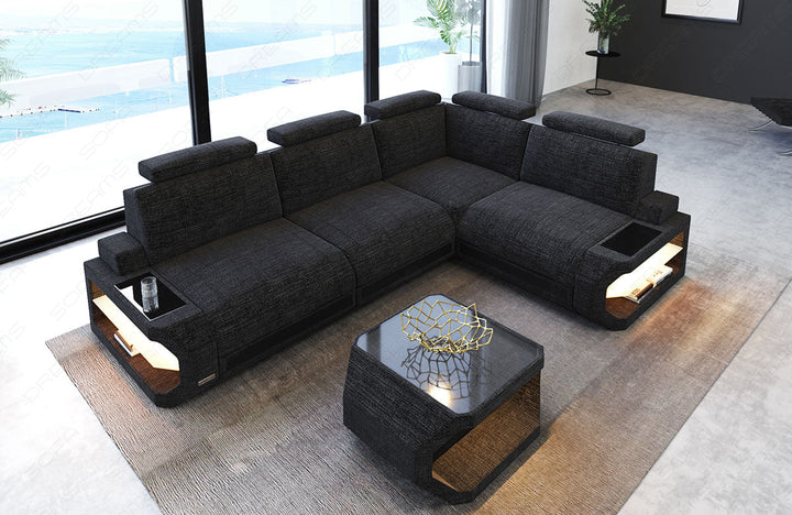 Stoff Eckcouch Siena L Form in schwarz-grau - Hugo12 Strukturstoff