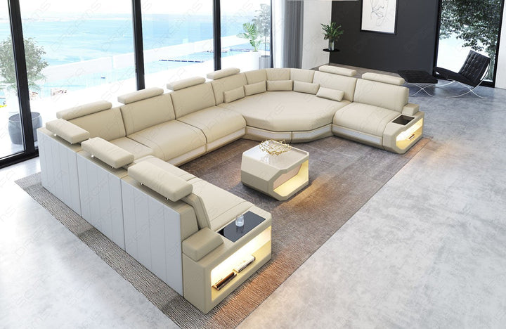 Mikrofaser Polster Wohnlandschaft Asti U Form in beige - Mineva4