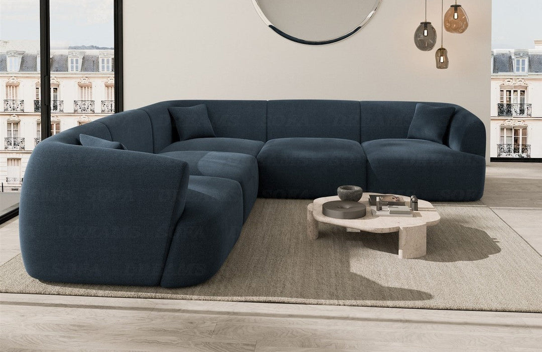 Modernes Stoff Ecksofa Tabarca L Form mit Strukturstoff Bezug in Blau