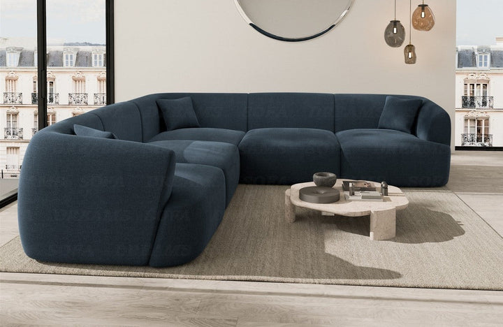 Modernes Stoff Ecksofa Tabarca L Form mit Strukturstoff Bezug in Blau