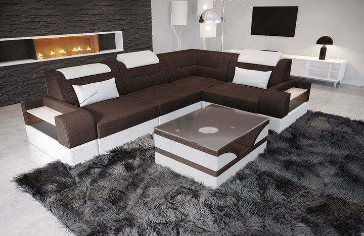 Polster Ecksofa Trivento L Form kurz in graubraun - Hugo16 - Strukturstoff