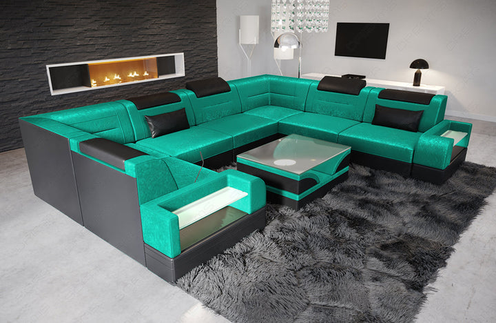 Stoffsofa Trivento U Form Mini in tÃ¼rkis - SunVelvet1008 Samtstoff