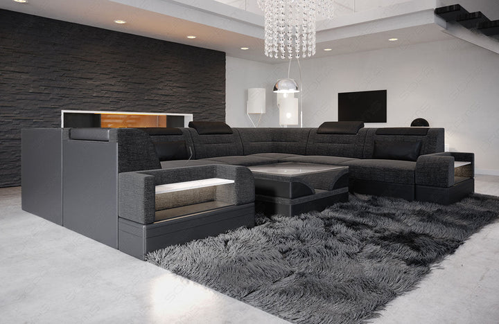 Stoffsofa Trivento U Form Mini in schwarzgrau - Hugo12 Strukturstoff