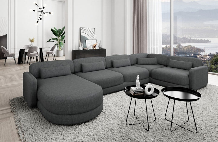 Designer Stoff Wohnlandschaft Valencia U Form mit Strukturstoff Bezug - Anthrazit