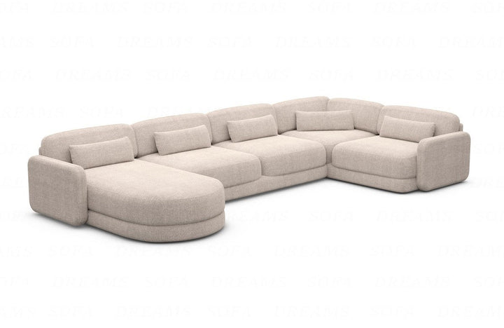 Designer Stoff Wohnlandschaft Valencia U Form mit Strukturstoff Bezug - Beige
