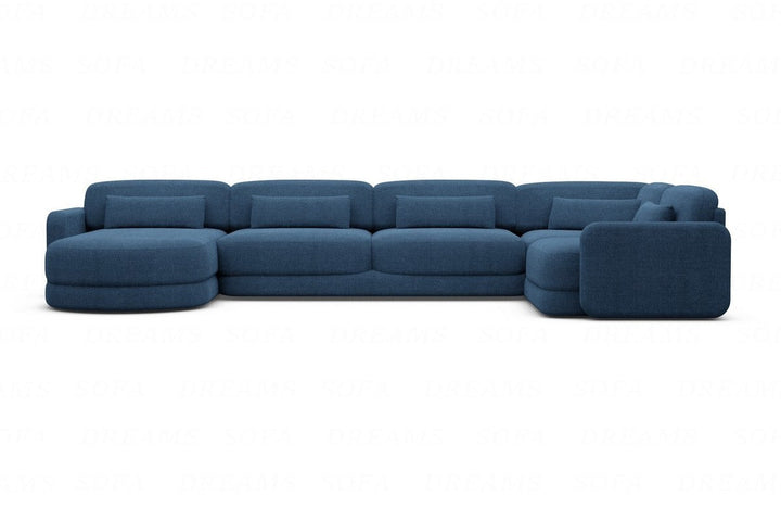Designer Stoff Wohnlandschaft Valencia U Form mit Strukturstoff Bezug - Blau