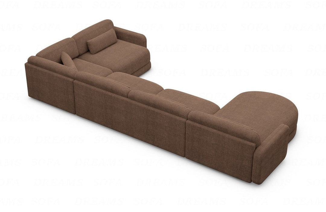 Designer Stoff Wohnlandschaft Valencia U Form mit Strukturstoff Bezug - Braun