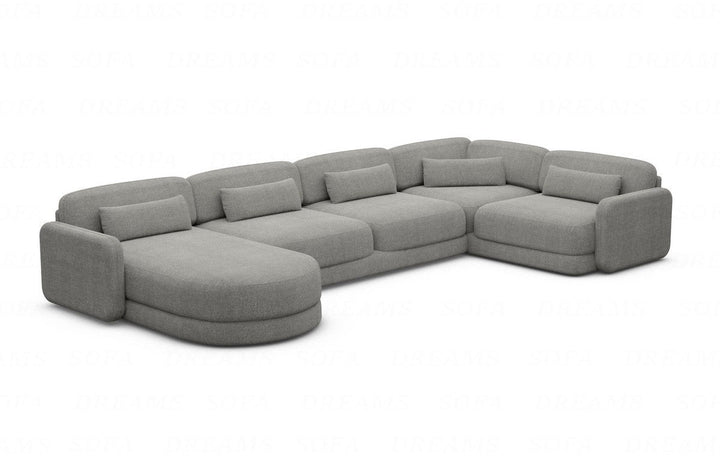 Designer Stoff Wohnlandschaft Valencia U Form mit Strukturstoff Bezug - Dunkelgrau