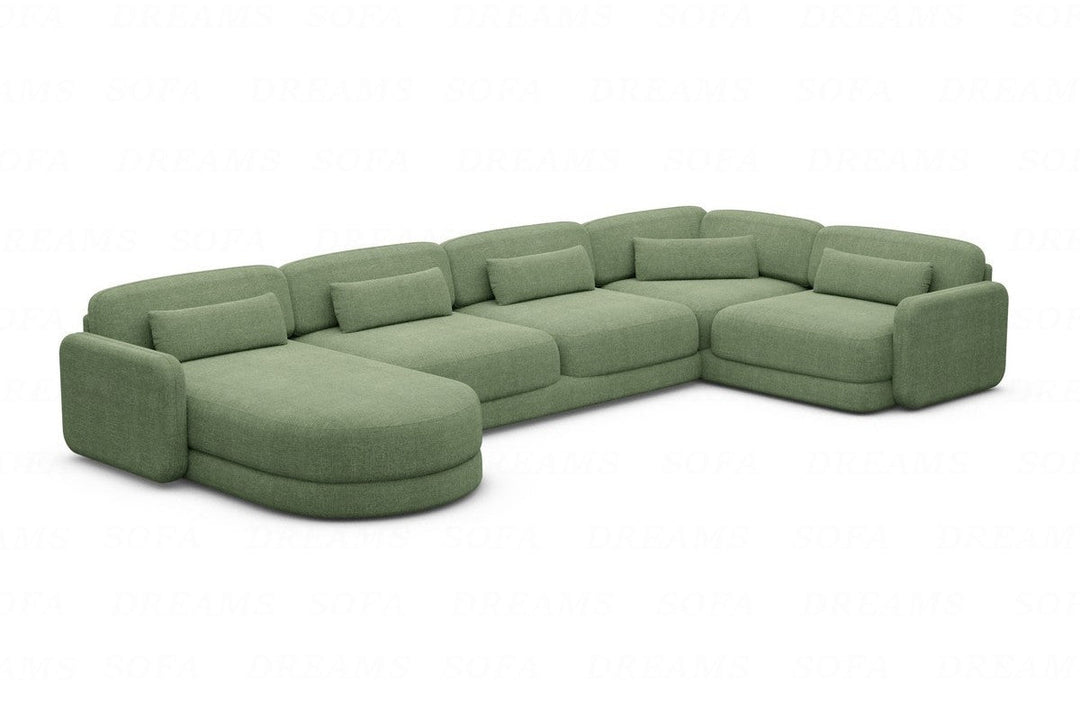 Designer Stoff Wohnlandschaft Valencia U Form mit Strukturstoff Bezug - Gr?¬n