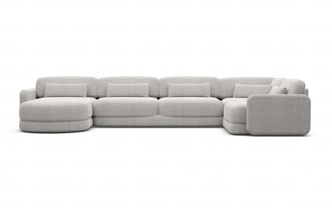 Designer Stoff Wohnlandschaft Valencia U Form mit Strukturstoff Bezug - Hellgrau