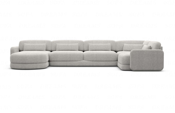 Designer Stoff Wohnlandschaft Valencia U Form mit Strukturstoff Bezug - Hellgrau