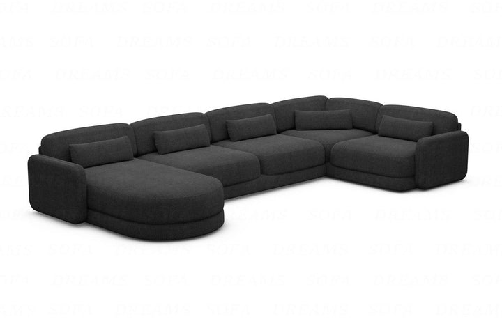Designer Stoff Wohnlandschaft Valencia U Form mit Strukturstoff Bezug - Schwarz