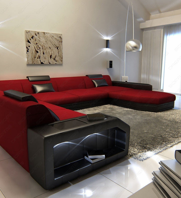 XXL Sofa Prato als Mini U Form Stoffsofa Mikrofaser in rot - Mineva20