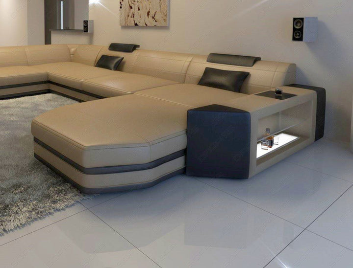 Designer Wohnlandschaft mit Beleuchtung Presto sandbeige-dunkelbraun