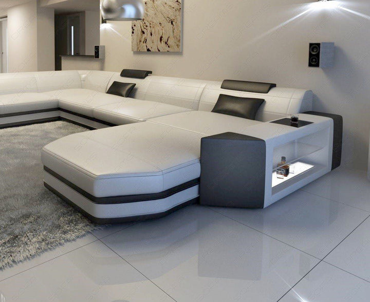 Ledersofa Wohnlandschaft Couch Presto in weiss-schwarz