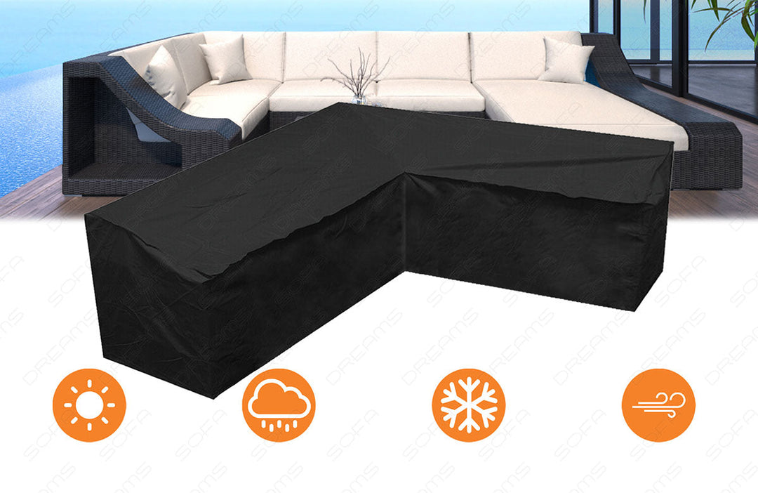 Hochwertige Schutzabdeckung fÃ¼r das Rattansofa Turino U Form - 100% Polyester in schwarz - 3teilig